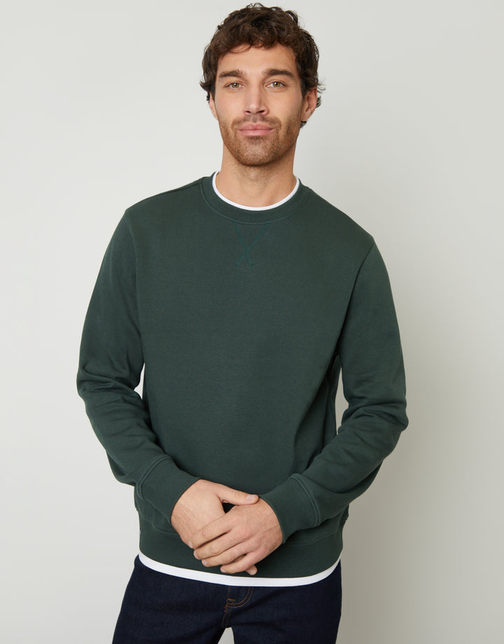 Forest Green Mock T-Shirt Crew Neck Sweatshirt