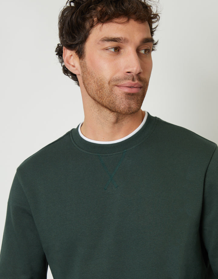 Forest Green Mock T-Shirt Crew Neck Sweatshirt