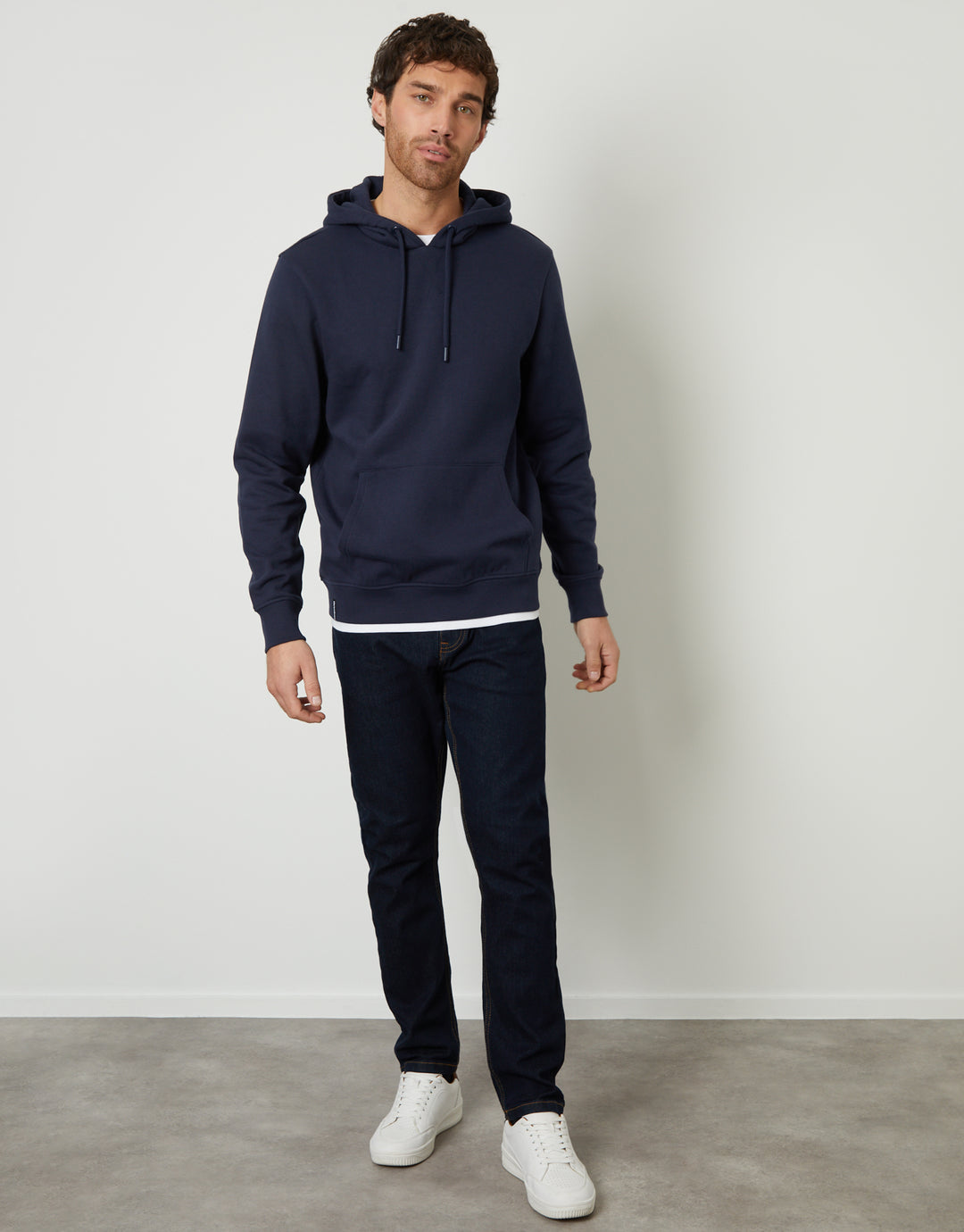 Navy Mock T-Shirt Overhead Hoodie