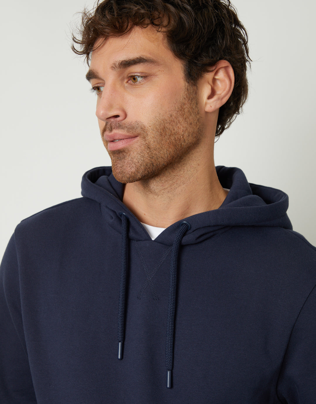 Navy Mock T-Shirt Overhead Hoodie