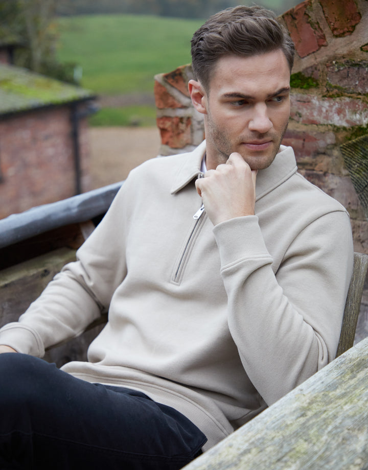 Stone Quarter Zip Collared Sweatshirt