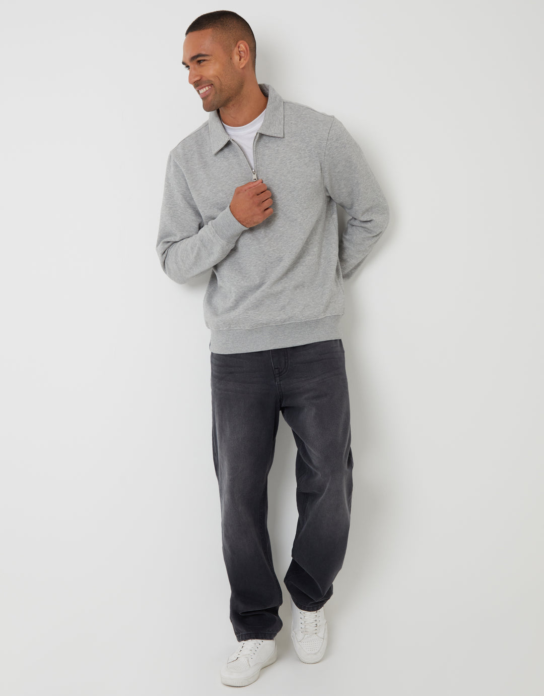 Grey Marl Quarter Zip Collared Sweatshirt