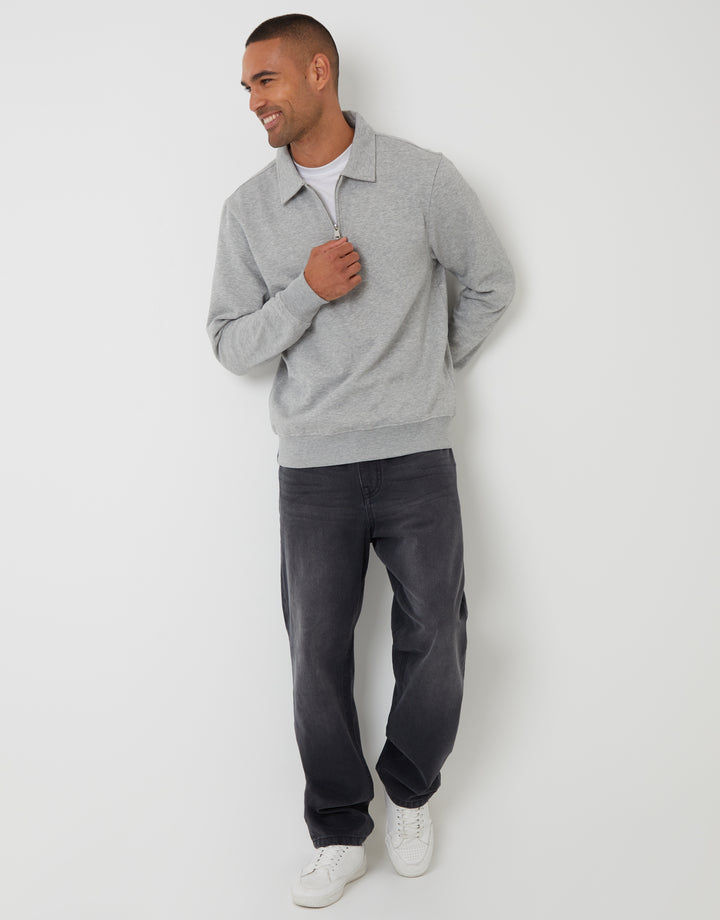 Grey Marl Quarter Zip Collared Sweatshirt