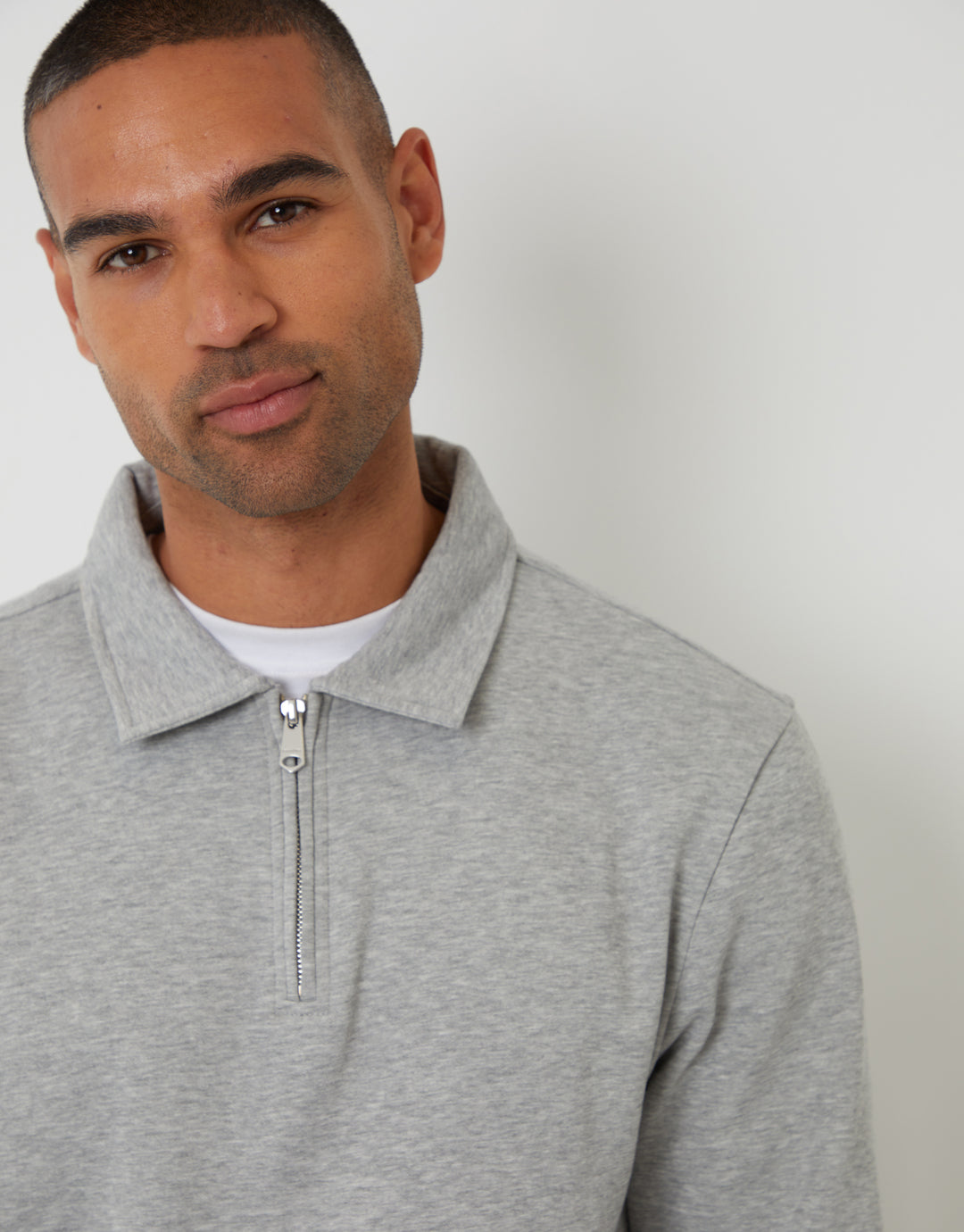 Grey Marl Quarter Zip Collared Sweatshirt