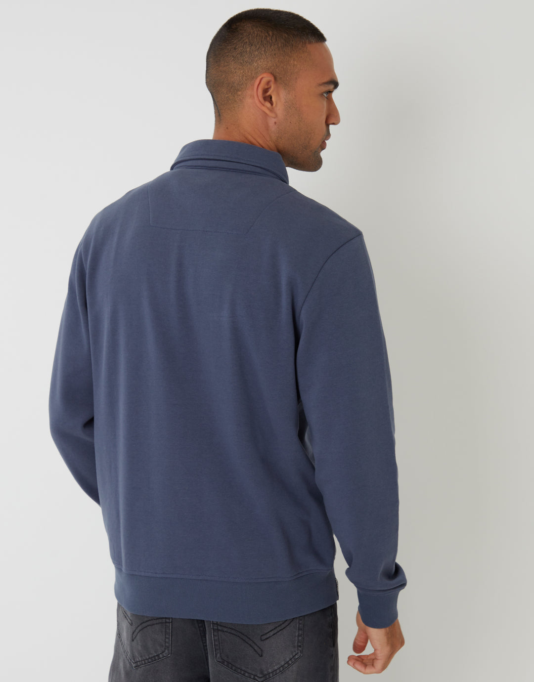 Denim Blue Quarter Zip Collared Sweatshirt