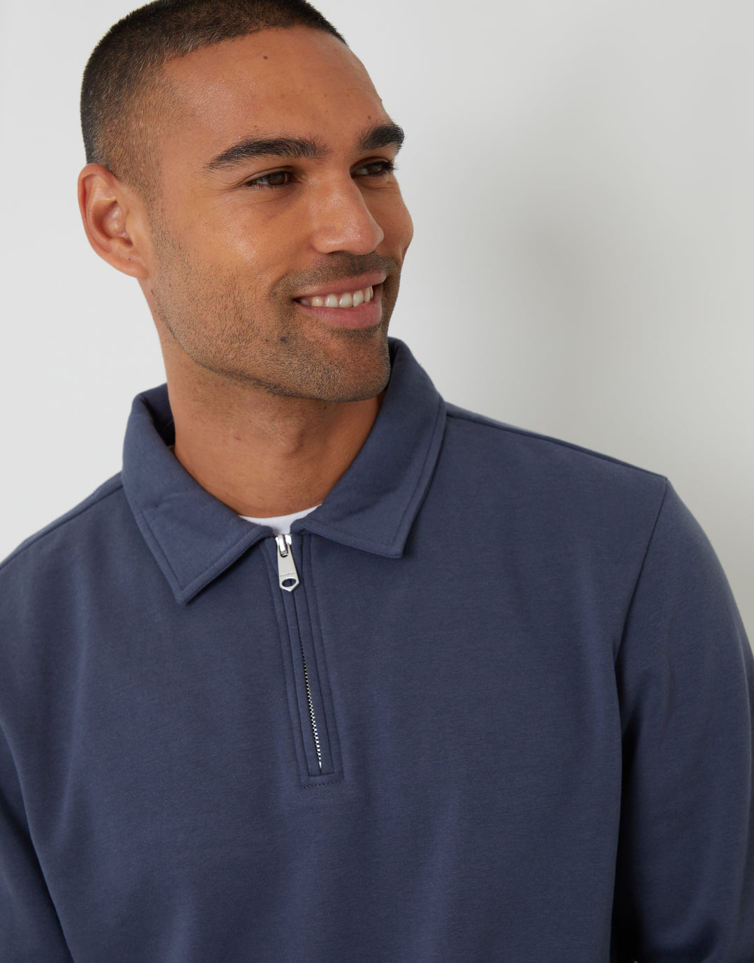 Denim Blue Quarter Zip Collared Sweatshirt