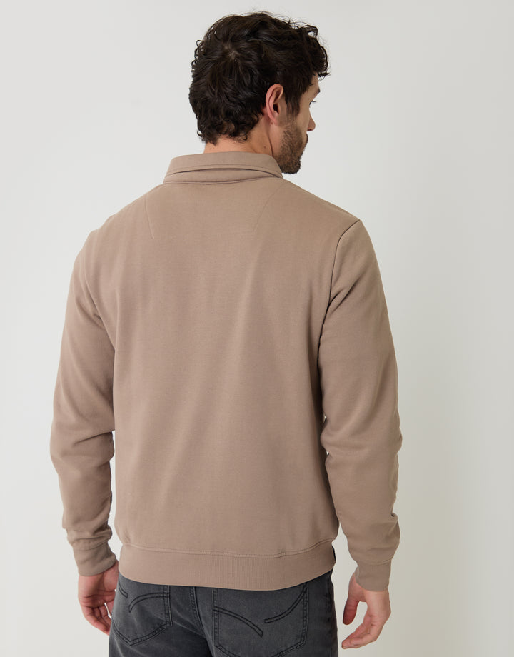 Taupe Quarter Zip Collared Sweatshirt