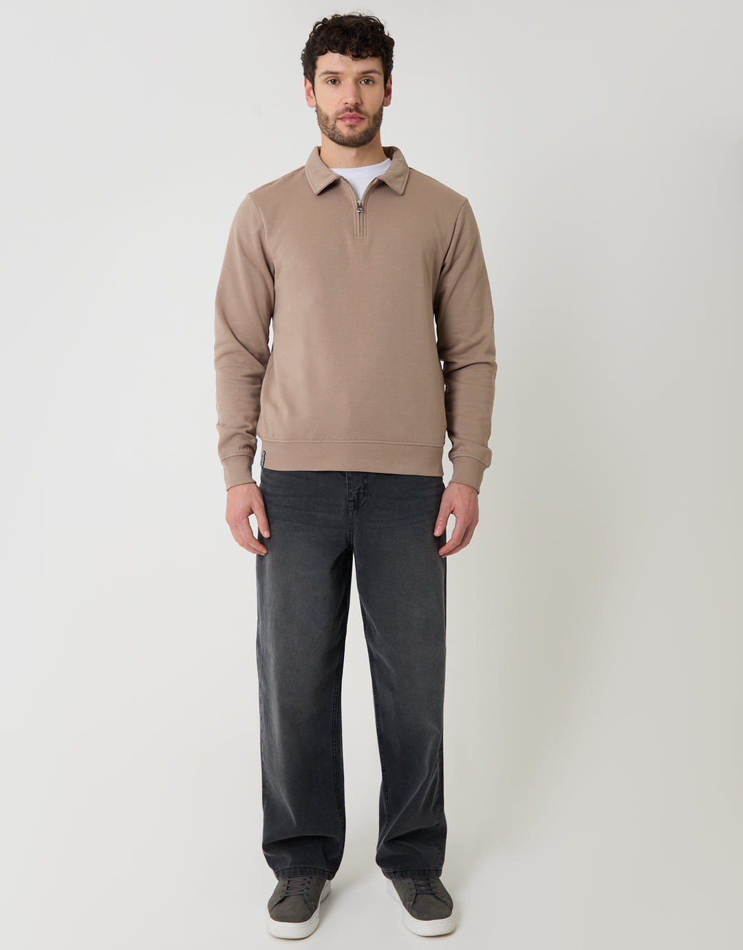 Taupe Quarter Zip Collared Sweatshirt