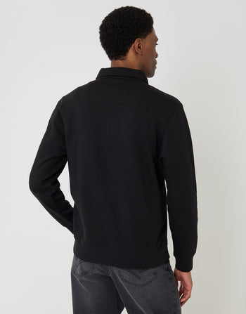 Threadbare Quarter Zip Collared Sweatshirt in Black - back view