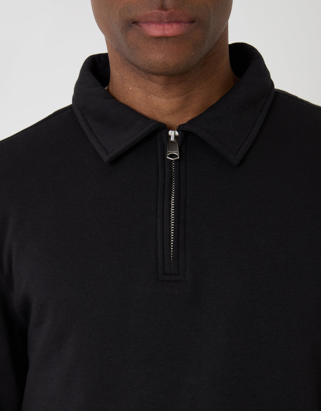 Threadbare Quarter Zip Collared Sweatshirt in Black - close up
