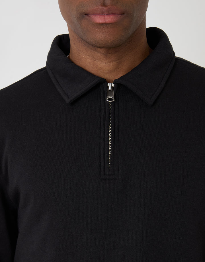 Threadbare Quarter Zip Collared Sweatshirt in Black - close up