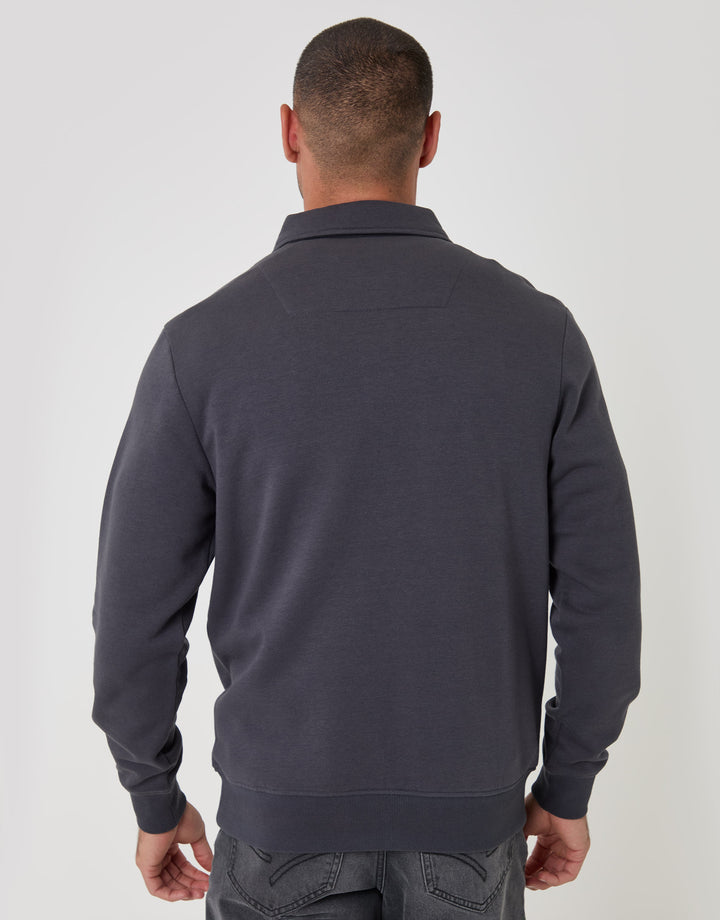 Threadbare Cotton Rich Quarter Zip Polo Sweatshirt in Charcoal - back view
