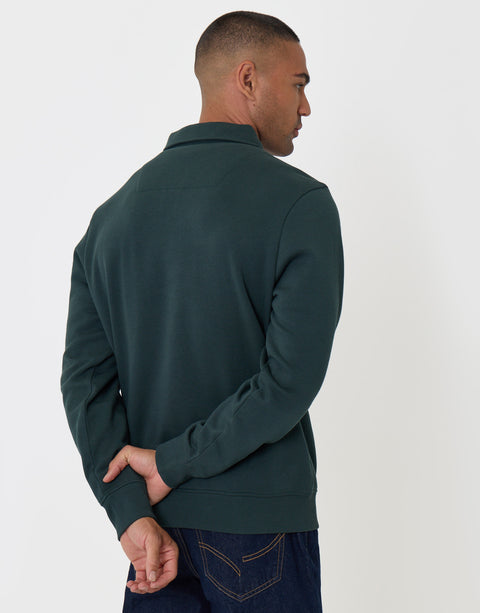 Threadbare Cotton Rich Quarter Zip Polo Sweatshirt in Forest Green -  back view