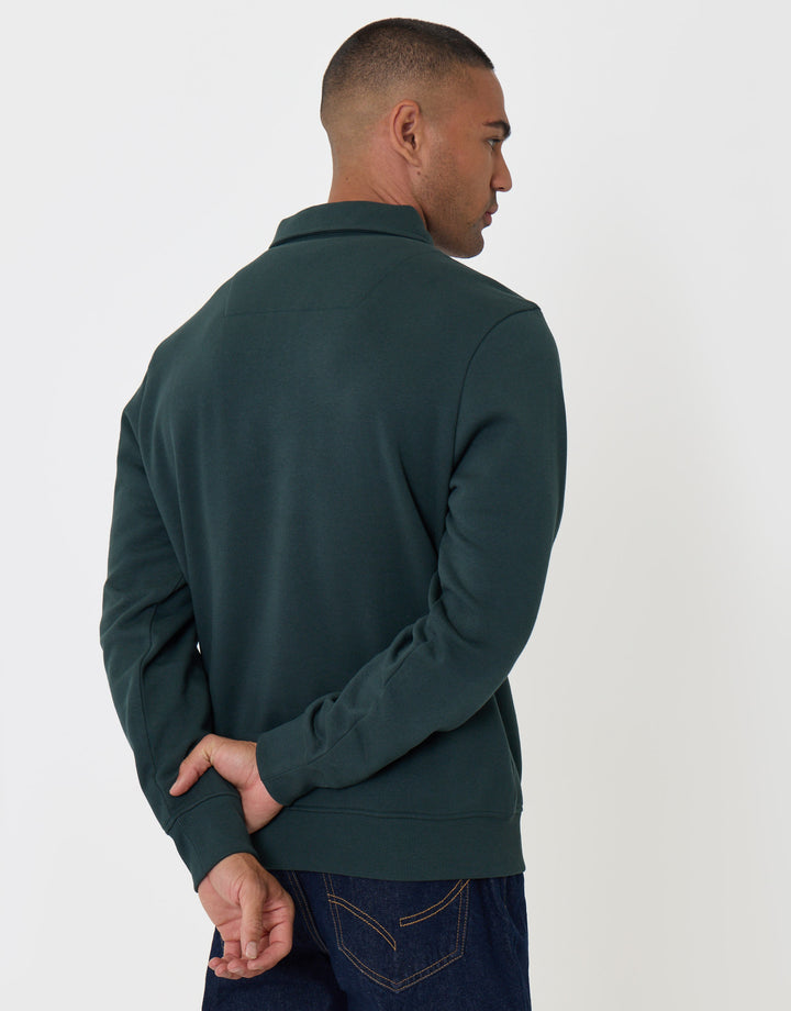 Threadbare Cotton Rich Quarter Zip Polo Sweatshirt in Forest Green -  back view