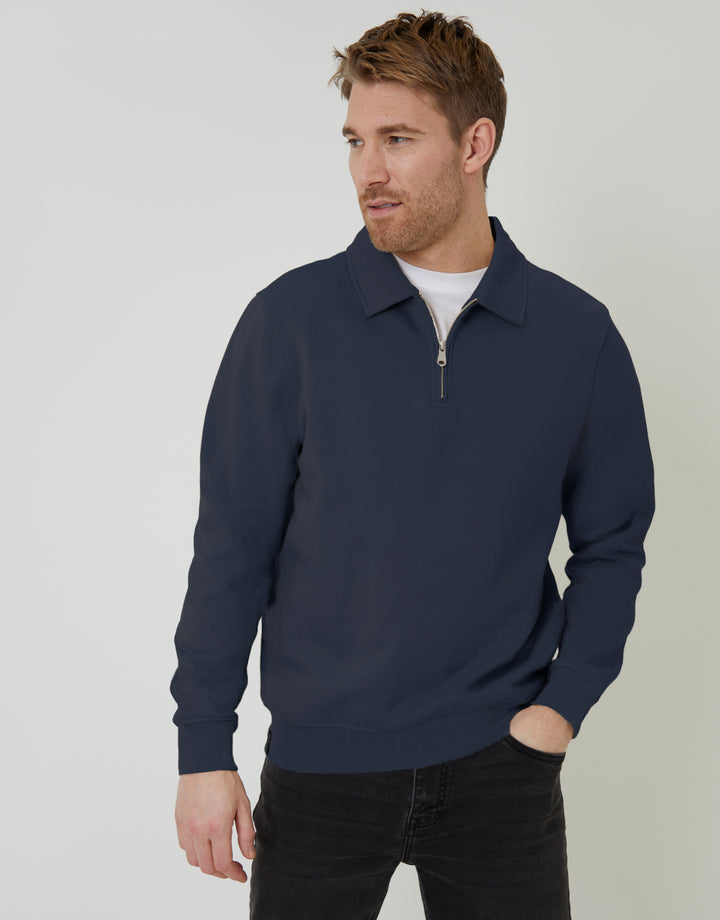 Navy Quarter Zip Collared Sweatshirt