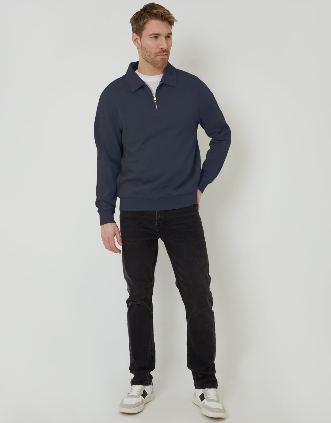 Navy Quarter Zip Collared Sweatshirt