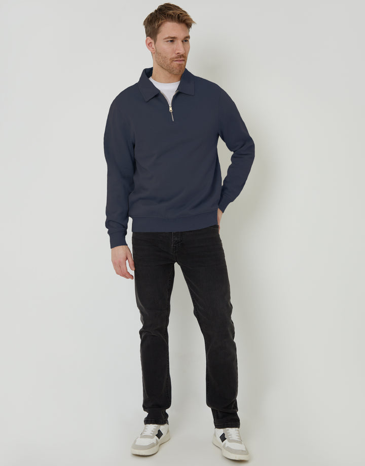 Navy Quarter Zip Collared Sweatshirt