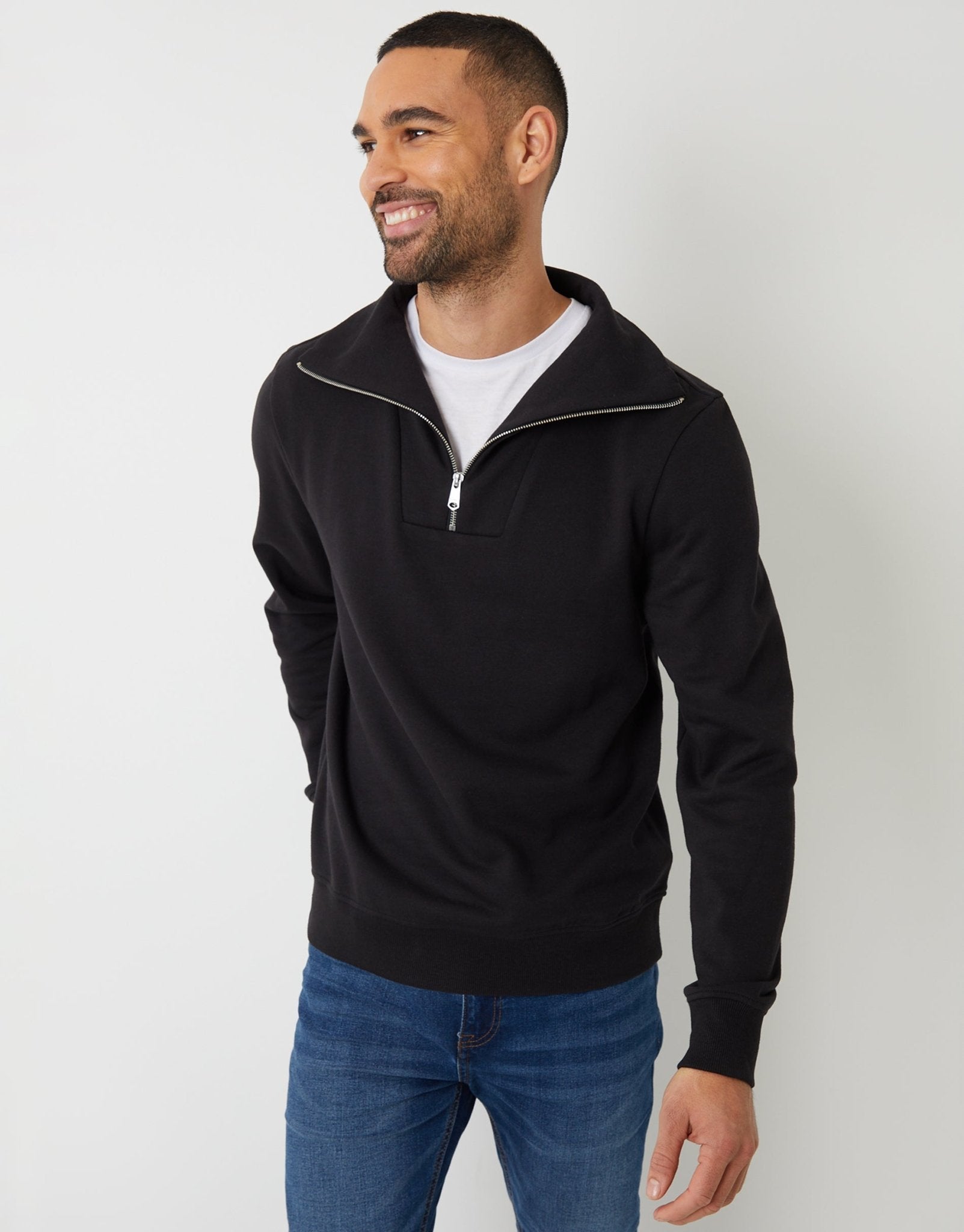 Threadbare Carol Threadbare Men's Quarter Zip Funnel Sweatshirt in Black