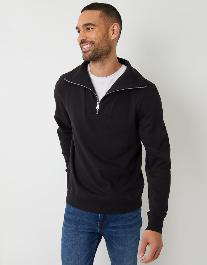 Black Quarter Zip Funnel Neck Sweatshirt