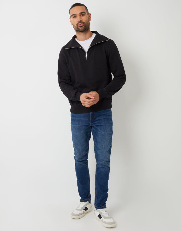 Black Quarter Zip Funnel Neck Sweatshirt