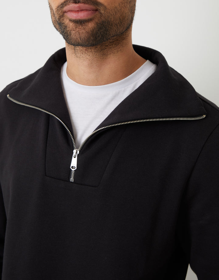 Black Quarter Zip Funnel Neck Sweatshirt