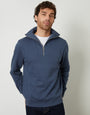 Denim Blue Quarter Zip Funnel Neck Sweatshirt