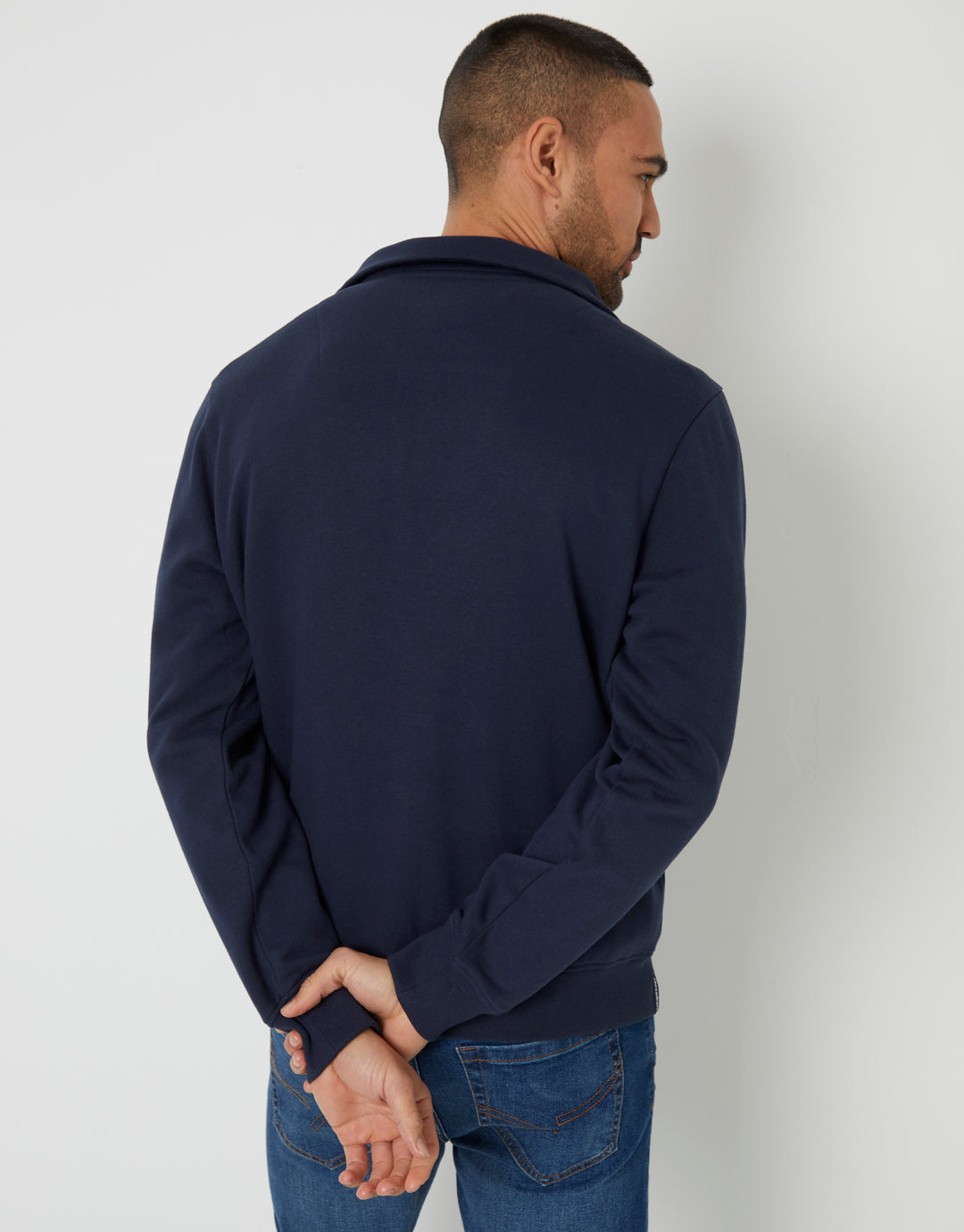 Navy Quarter Zip Funnel Neck Sweatshirt