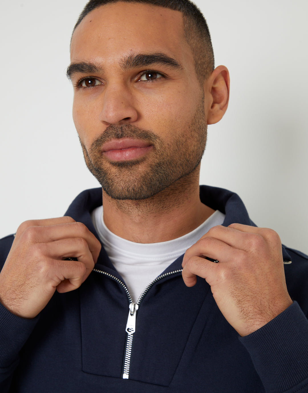 Navy Quarter Zip Funnel Neck Sweatshirt