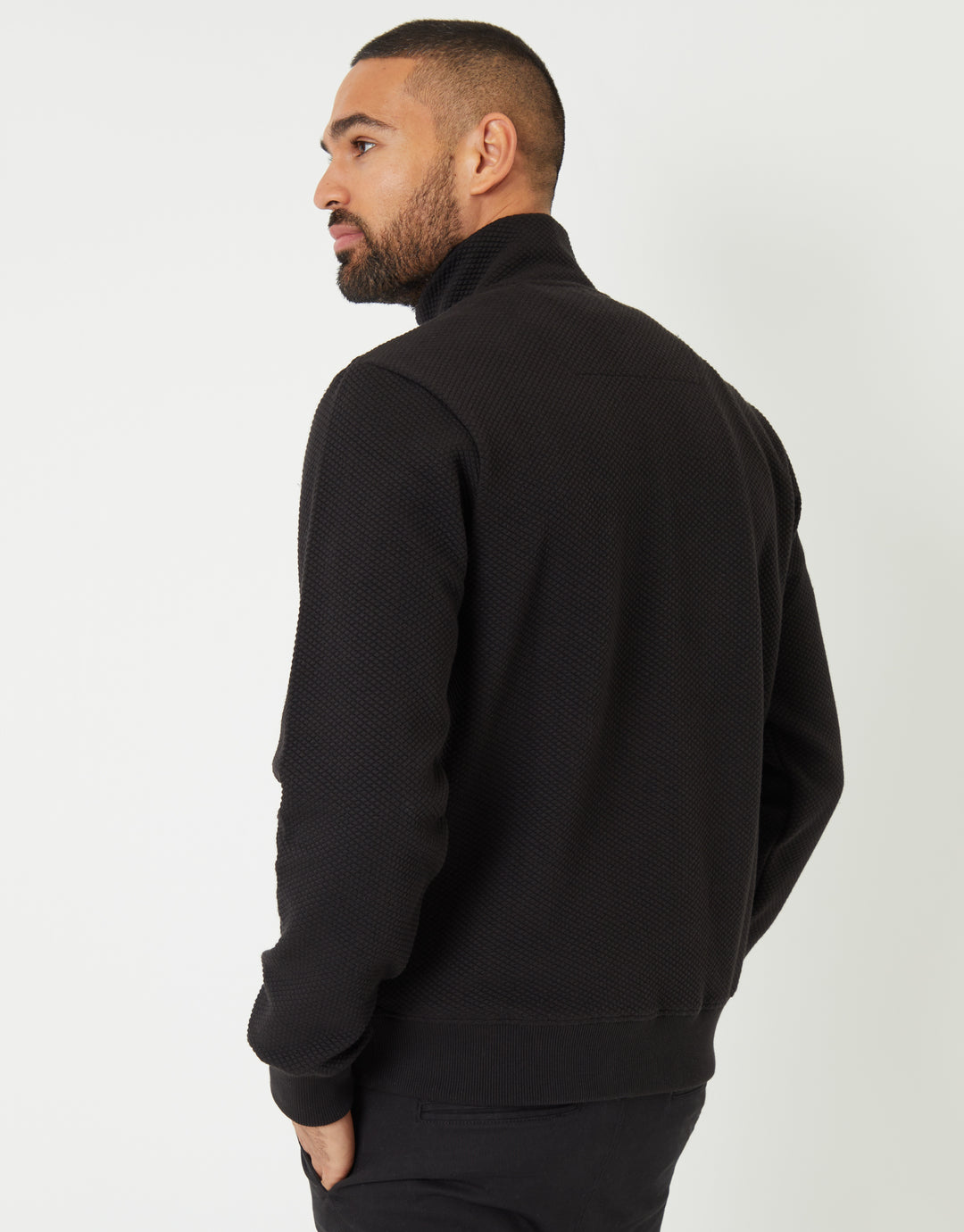 Black Textured Quarter Zip Sweatshirt