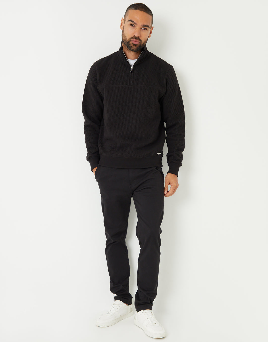 Black Textured Quarter Zip Sweatshirt