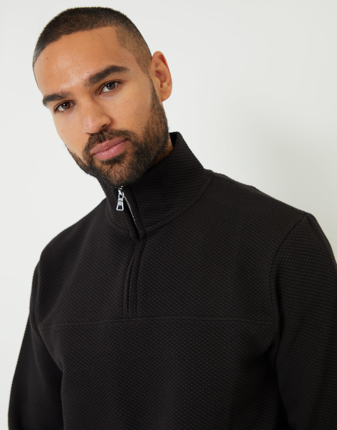 Black Textured Quarter Zip Sweatshirt