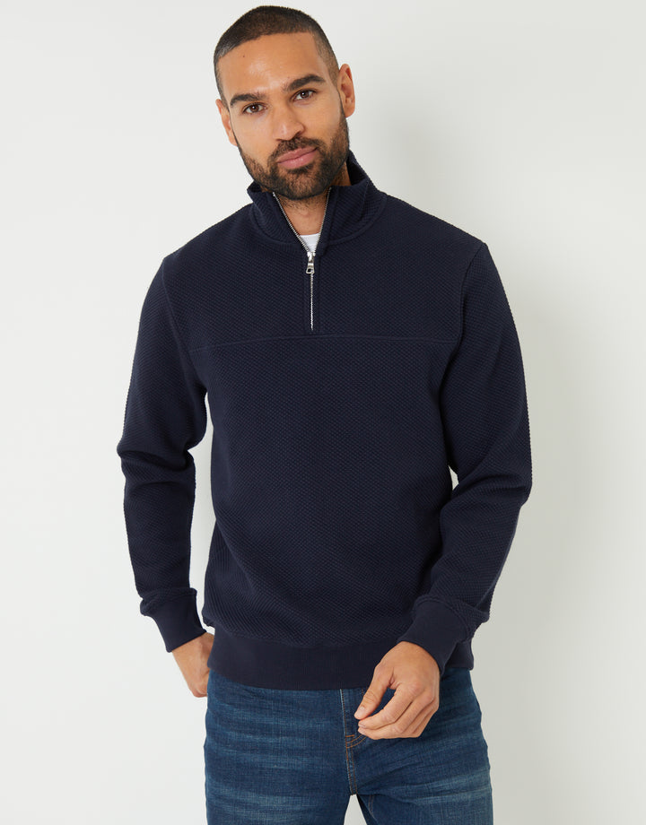 Navy Textured Quarter Zip Sweatshirt