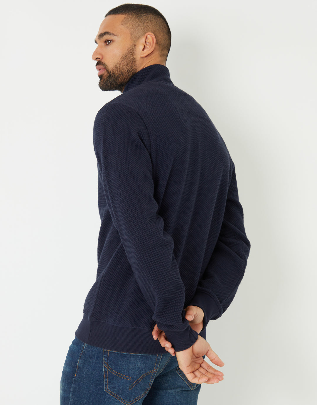 Navy Textured Quarter Zip Sweatshirt
