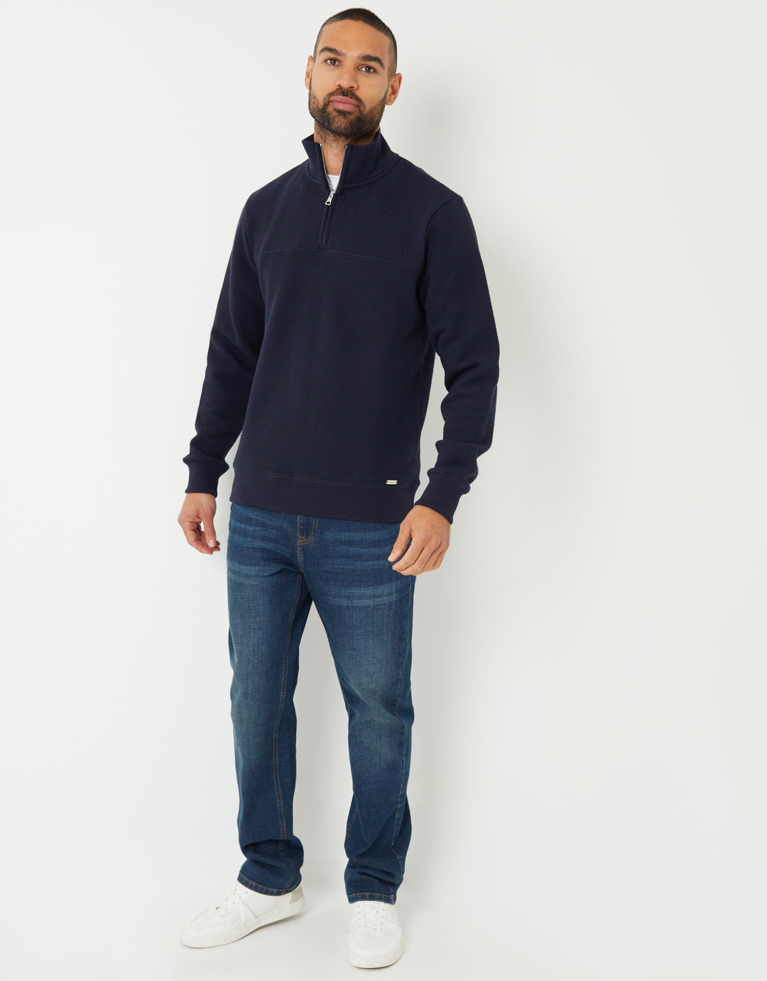 Navy Textured Quarter Zip Sweatshirt