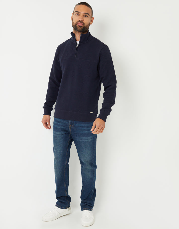 Navy Textured Quarter Zip Sweatshirt
