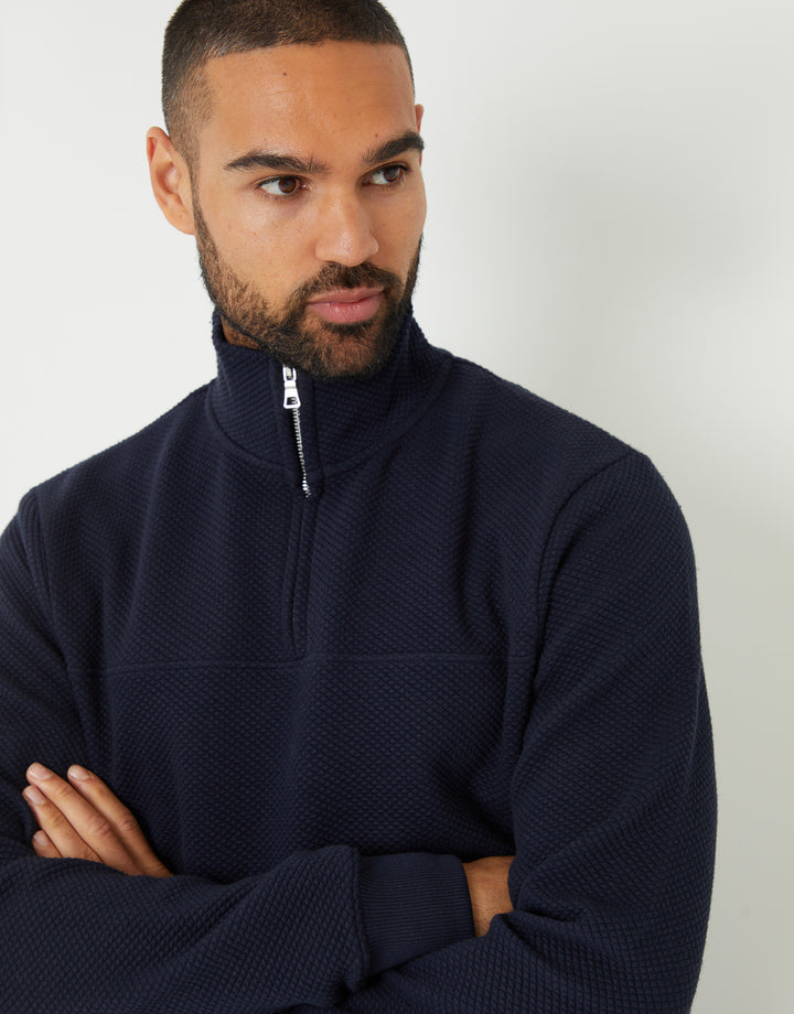 Navy Textured Quarter Zip Sweatshirt