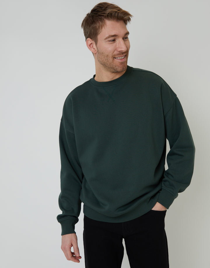 Forest Green Relaxed Fit Crew Neck Sweatshirt