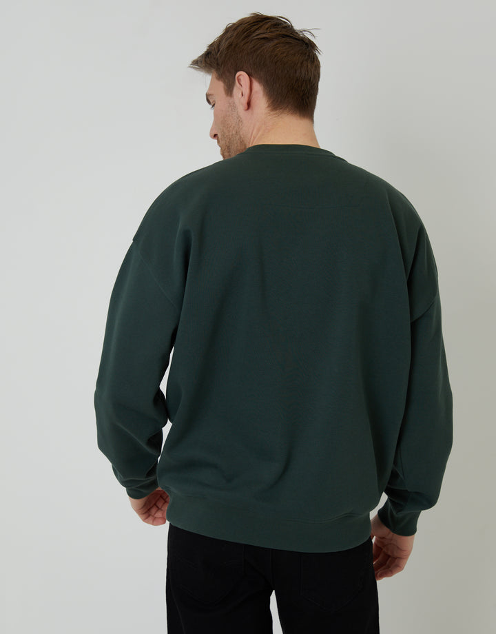 Forest Green Relaxed Fit Crew Neck Sweatshirt