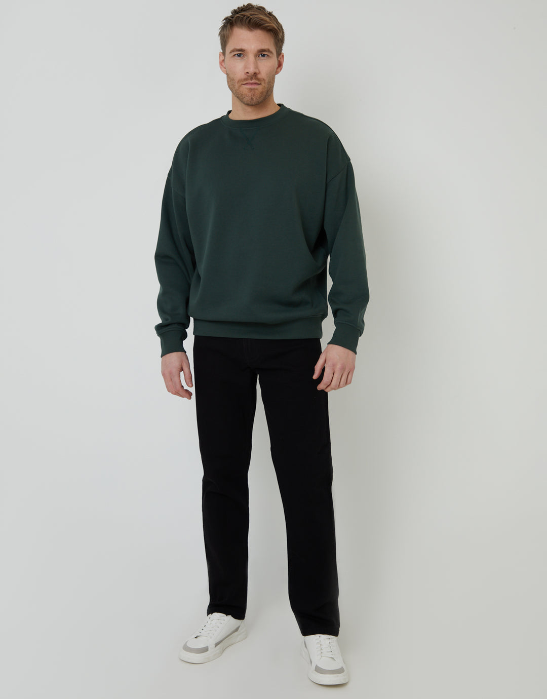 Forest Green Relaxed Fit Crew Neck Sweatshirt