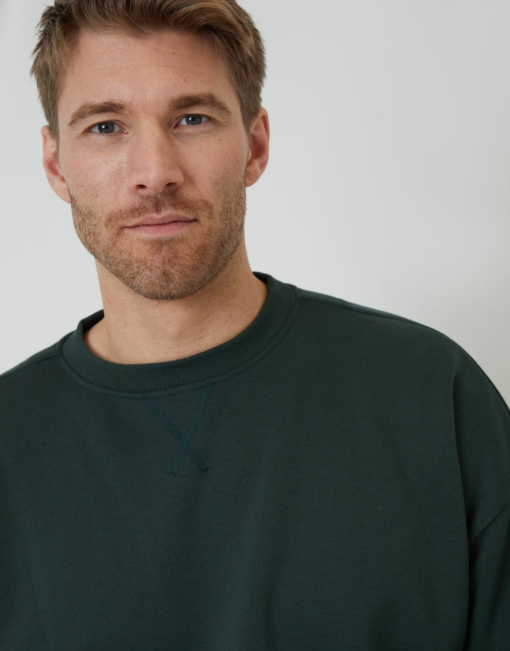 Forest Green Relaxed Fit Crew Neck Sweatshirt