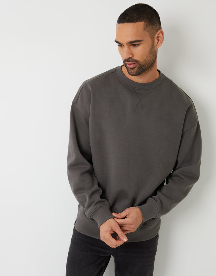Slate Grey Relaxed Fit Crew Neck Sweatshirt