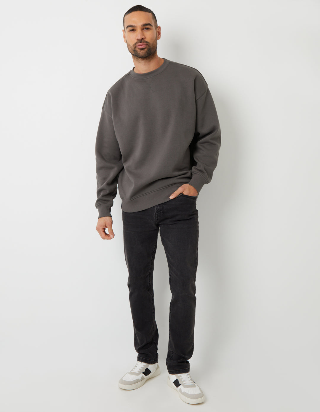 Slate Grey Relaxed Fit Crew Neck Sweatshirt