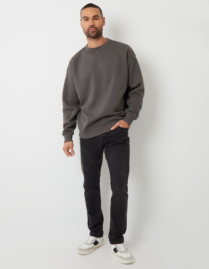 Slate Grey Relaxed Fit Crew Neck Sweatshirt