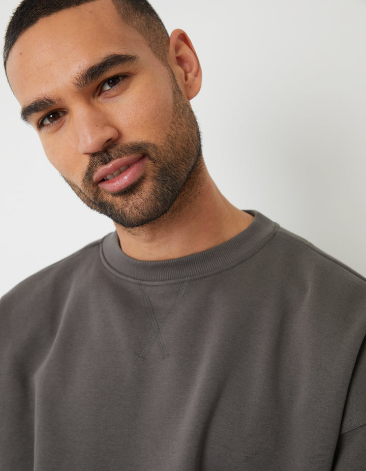 Slate Grey Relaxed Fit Crew Neck Sweatshirt