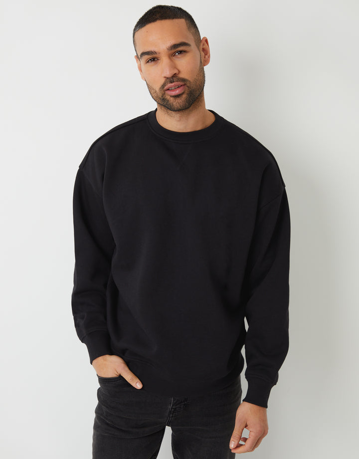 Black Relaxed Fit Crew Neck Sweatshirt
