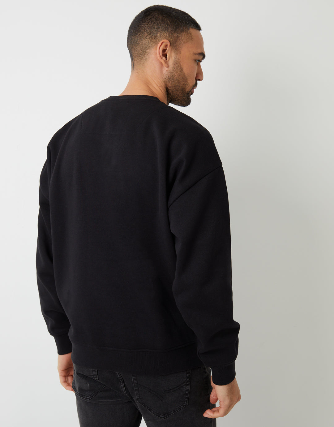 Black Relaxed Fit Crew Neck Sweatshirt