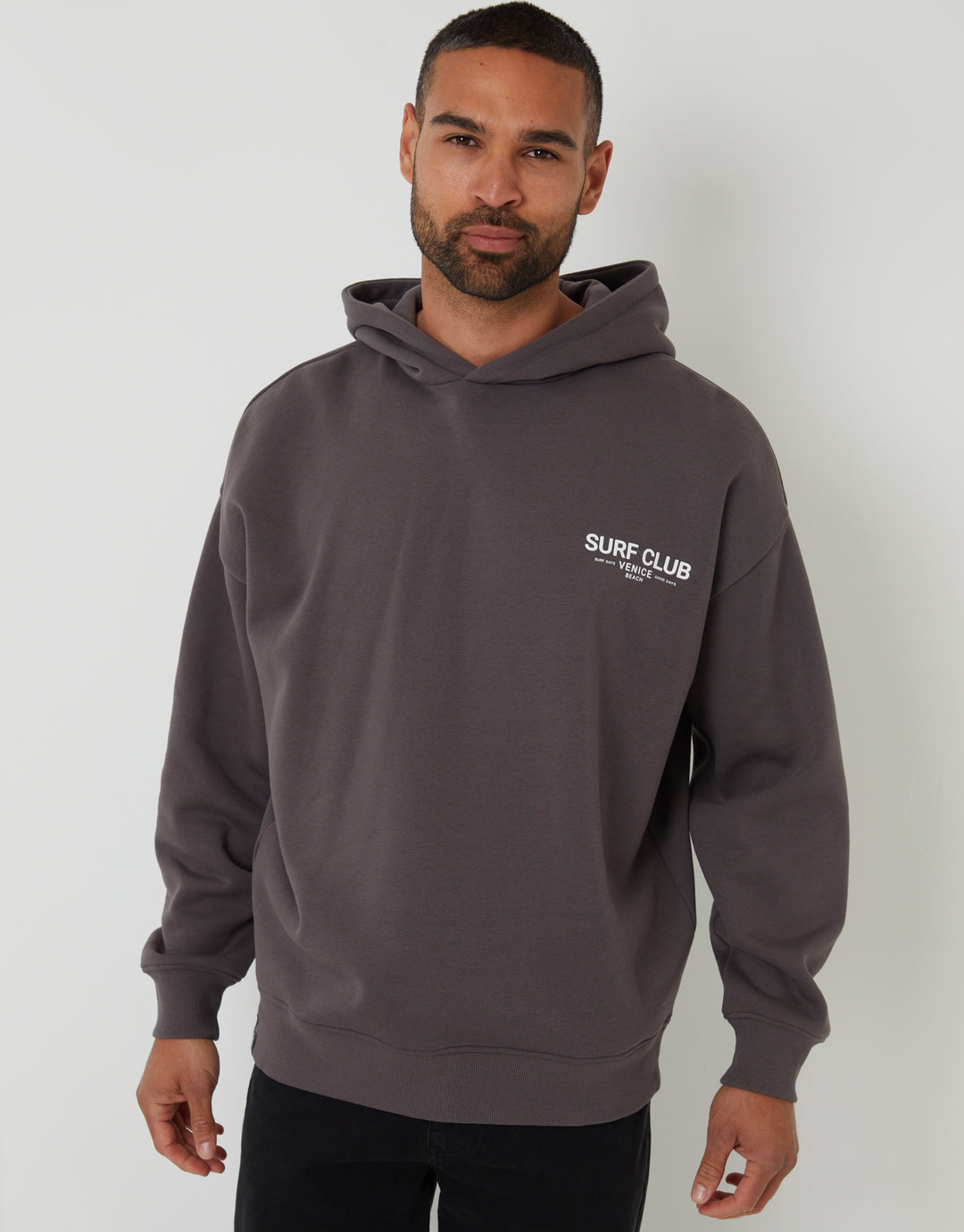 Slate Grey Graphic Print Relaxed Fit Overhead Hoodie