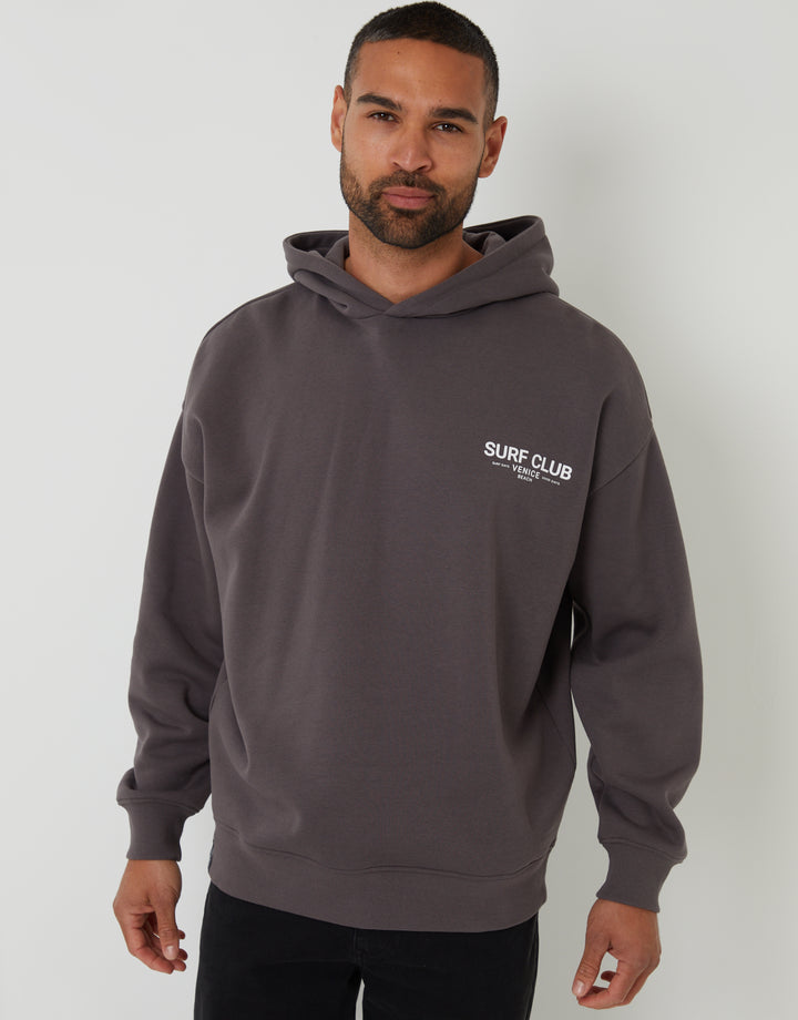 Slate Grey Graphic Print Relaxed Fit Overhead Hoodie