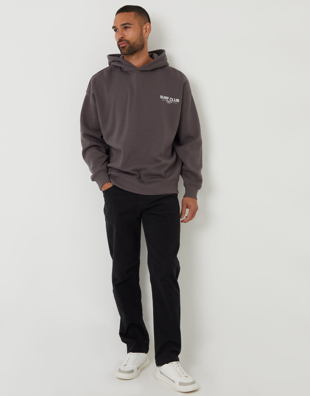 Slate Grey Graphic Print Relaxed Fit Overhead Hoodie