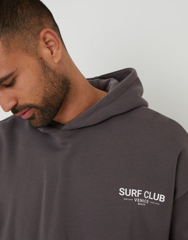 Slate Grey Graphic Print Relaxed Fit Overhead Hoodie